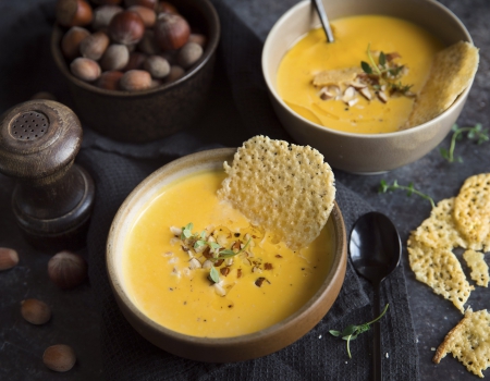 Creamy squash and Entremont Raclette cheese soup